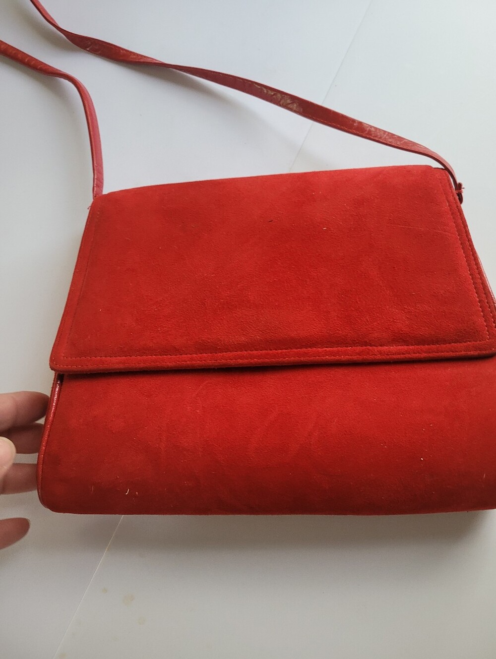 VTG Frenchy Of California Red Suede Crossbody Bag with Flap - Women